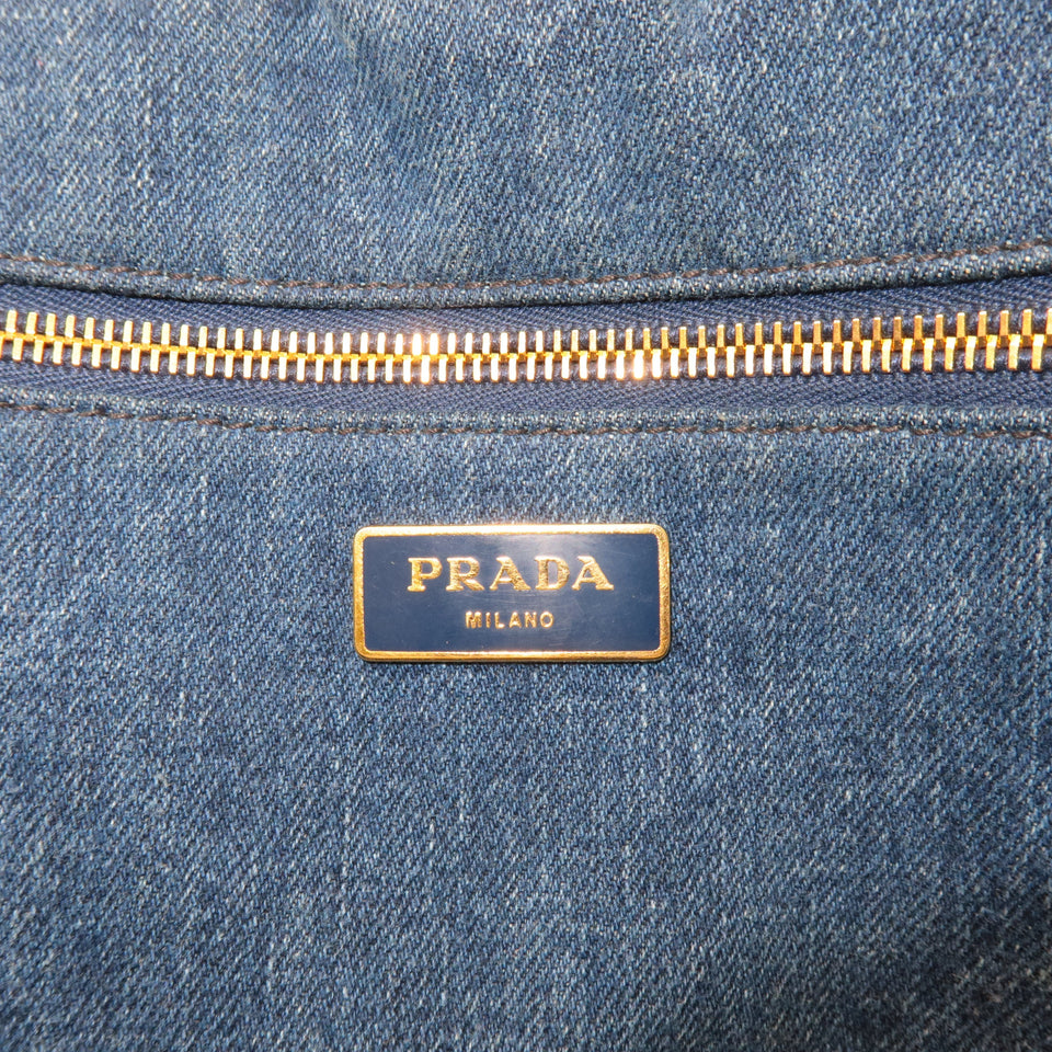 Prada Canapa Large Canvas Tote Bag Hand Bag Denim Blue B1872B