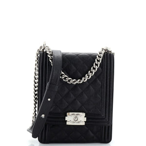 CHANEL North South Boy Flap Bag Quilted Caviar Large