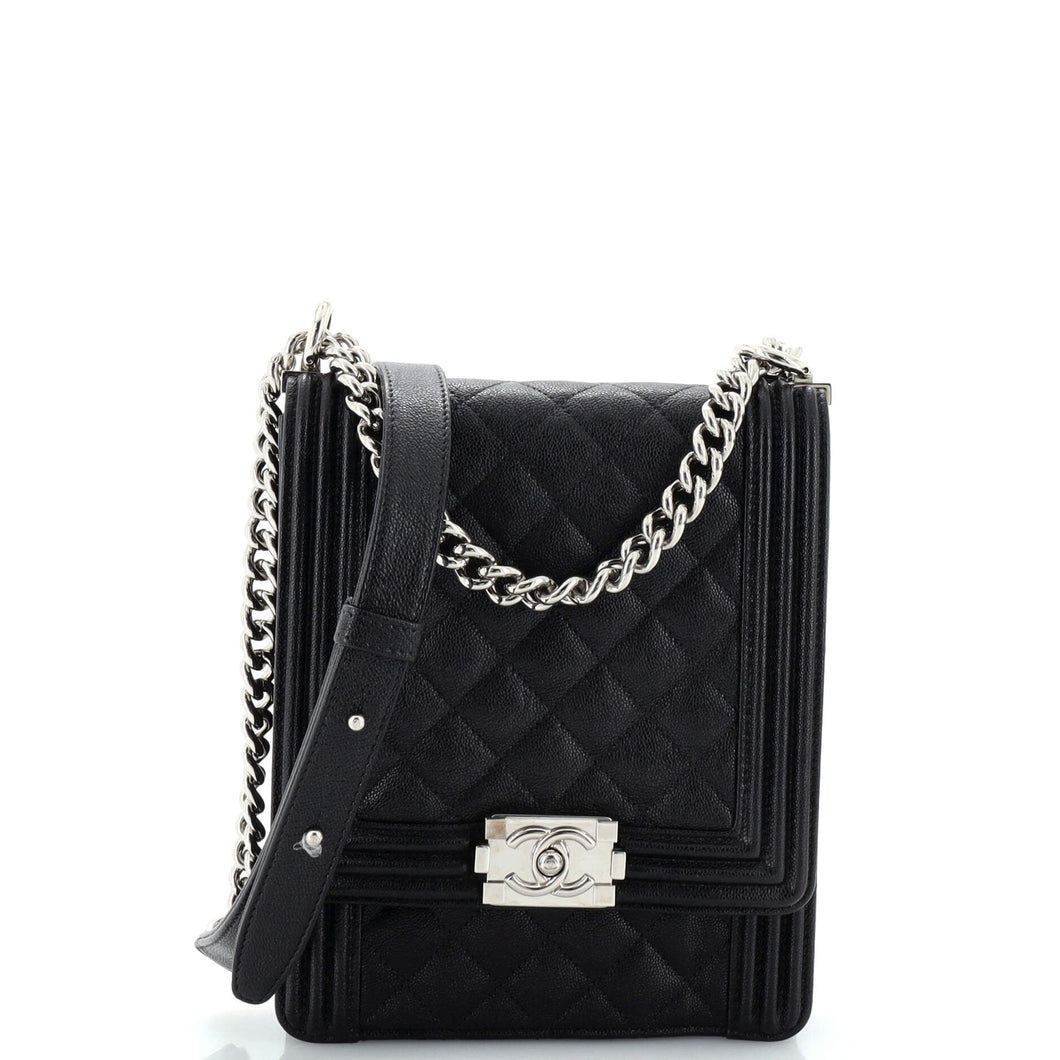 CHANEL North South Boy Flap Bag Quilted Caviar Large