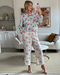 Prada Baby Blue Silk Floral High-Rise Pants Size IT 44 (UK 12)