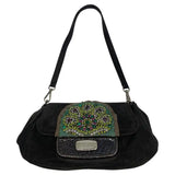 Prada Black Suede Rhinestone Alligator Flap Shoulder Bag