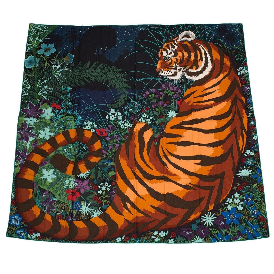 Hermes "Tyger Tyger" Cashmere and Silk Shawl  Scarf 140cm