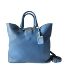 Prada Blue Vitello Daino Vertical Convertible Tote Bag