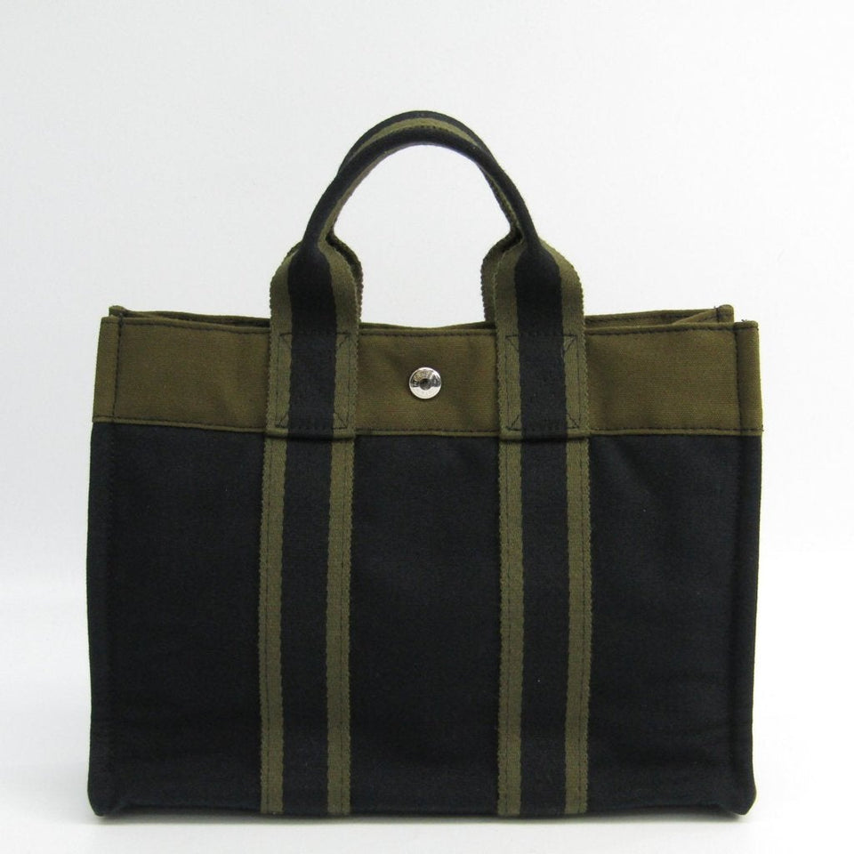 Hermes Black Khaki Canvas Fourre Tout PM Tote (SHA11219)