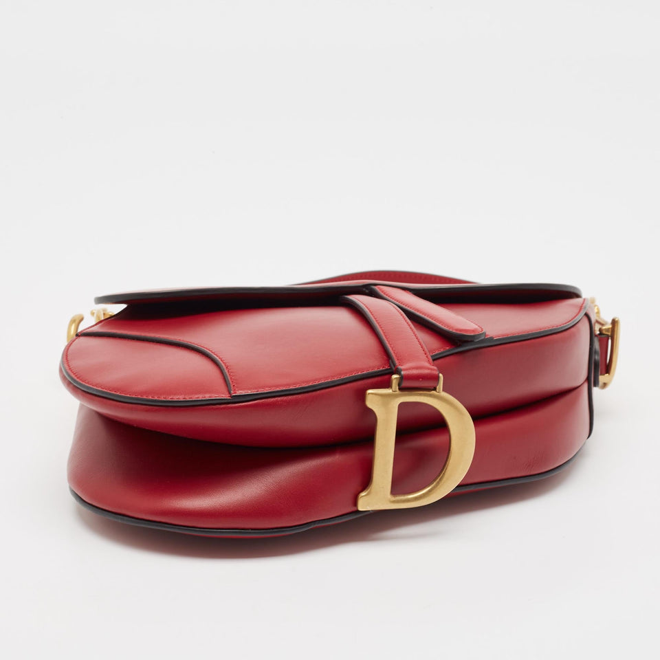 Dior Red Leather Saddle Bag