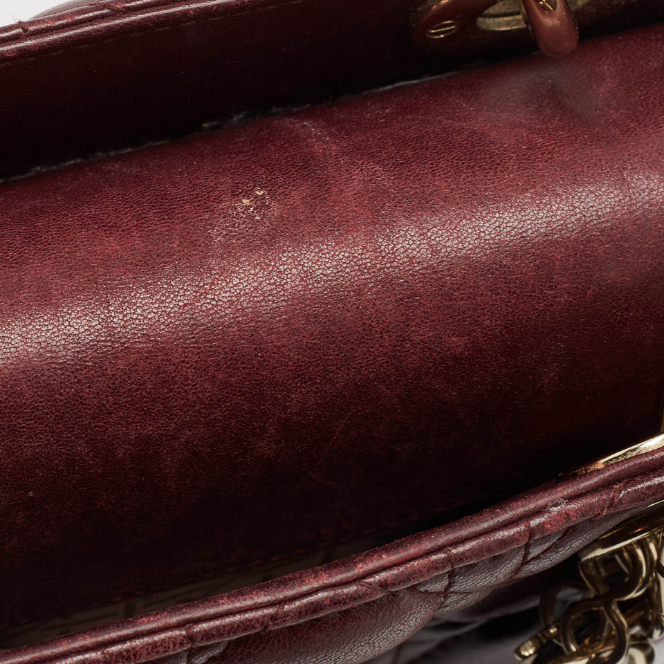 Dior Burgundy Cannage Leather Small Lady Dior My Abcdior Tote