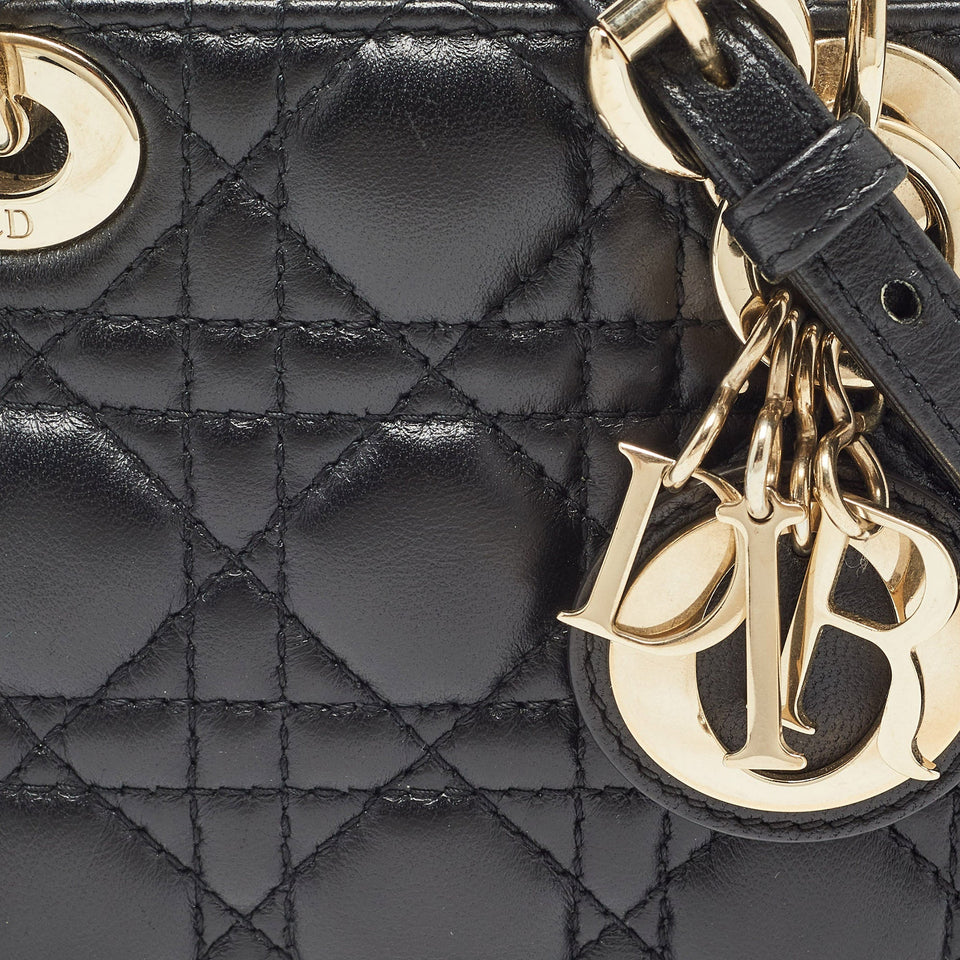 Dior Black Cannage Leather Micro Lady Dior Tote