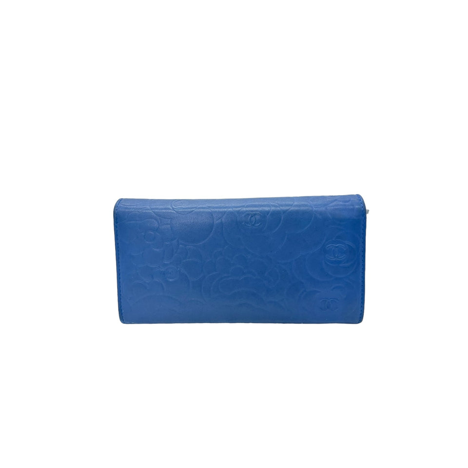 Chanel bag CC Flap Camellia Lambskin Long Wallet Blue