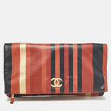 Multicolor Striped Leather Foldover Clutch
