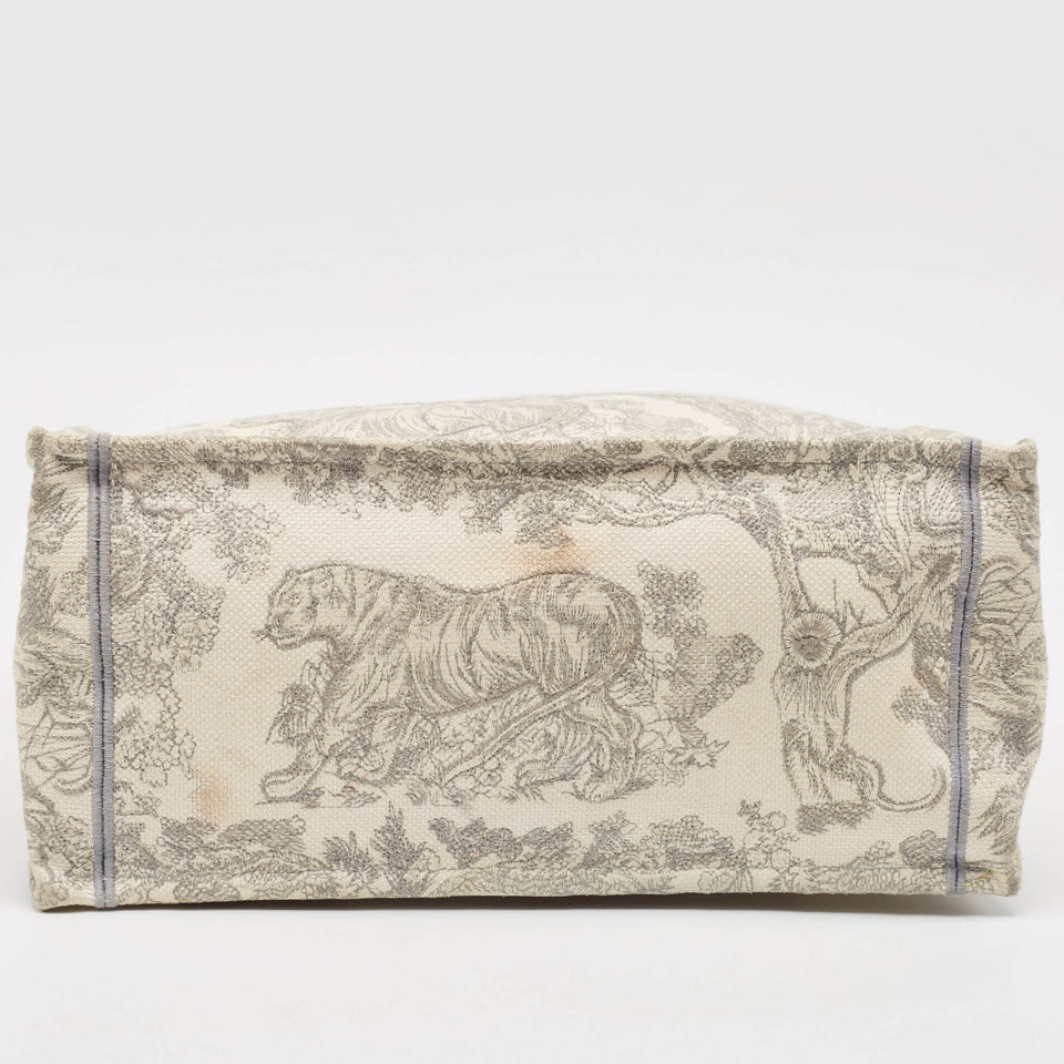 Dior Grey/white Embroidered Canvas Medium Toile De Jouy Book Tote