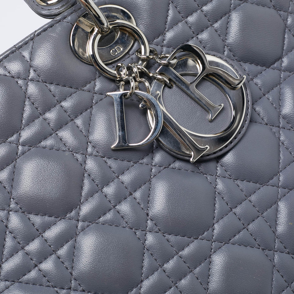 Dior Grey Cannage Leather Large Lady Dior Tote