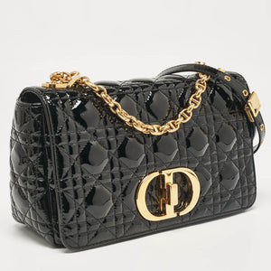 Dior Black Cannage Patent Leather Medium Caro Shoulder Bag