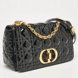 Dior Black Cannage Patent Leather Medium Caro Shoulder Bag