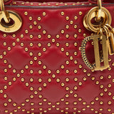 Dior Red Leather Mini Studded Supple Lady Dior Tote
