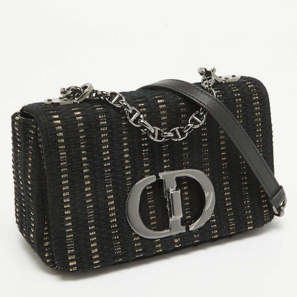 Dior Black/gold Embroidered Fabric Small Caro Shoulder Bag