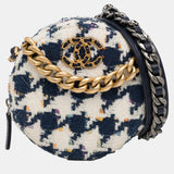 White Tweed 19 Round Clutch with Chain