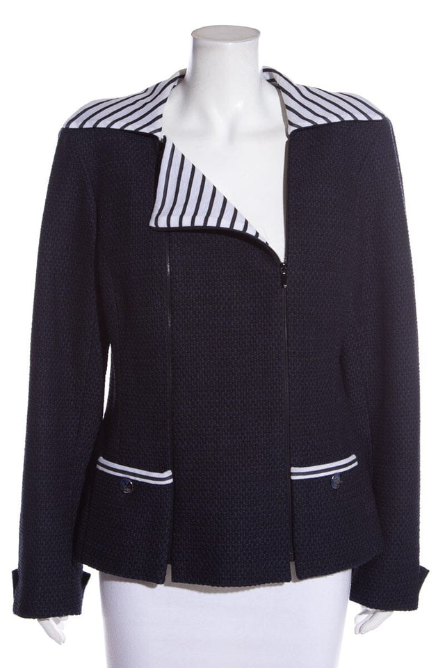 Chanel Navy Tweed Stripe Detail Blazer SZ 46 NWT