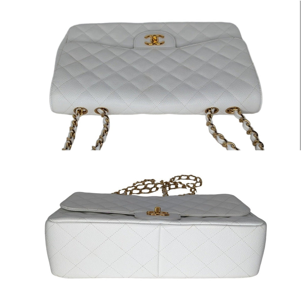 Chanel bags Vintage Classic Quilted Caviar Single White Jumbo Flap
