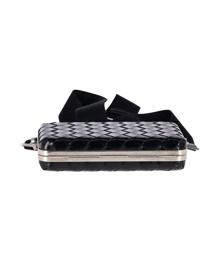 Bottega Veneta Intrecciato Weave Clutch Crossbody Bag in Black Leather