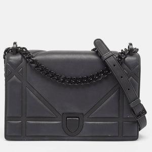 Black Matte Leather Medium Diorama Flap Shoulder Bag