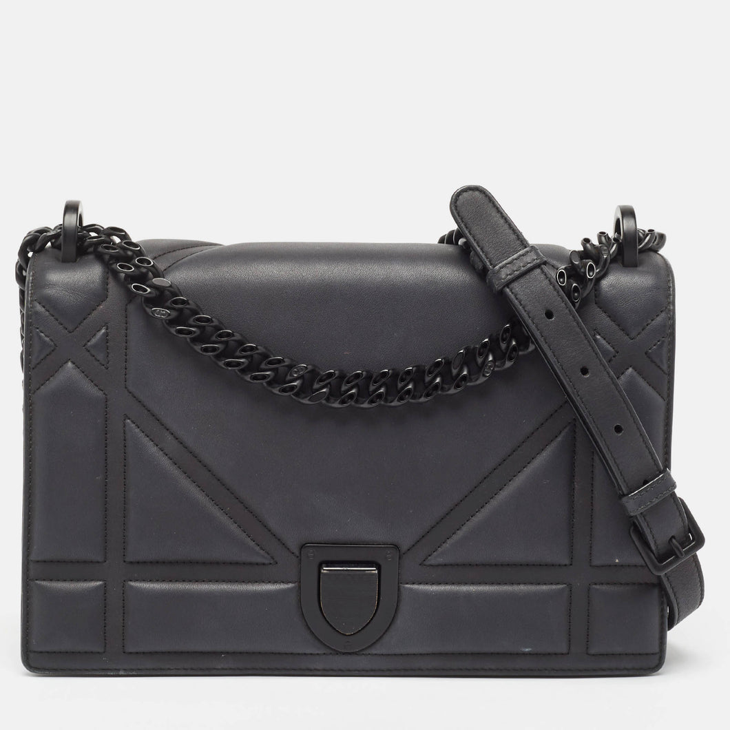 Black Matte Leather Medium Diorama Flap Shoulder Bag