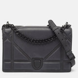 Black Matte Leather Medium Diorama Flap Shoulder Bag