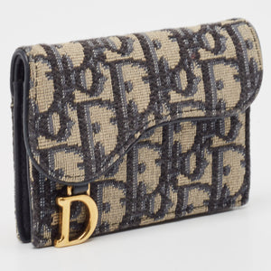 Dior Navy Blue Oblique Canvas And Leather Saddle Wallet