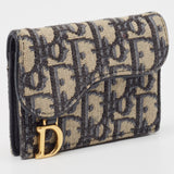 Dior Navy Blue Oblique Canvas And Leather Saddle Wallet