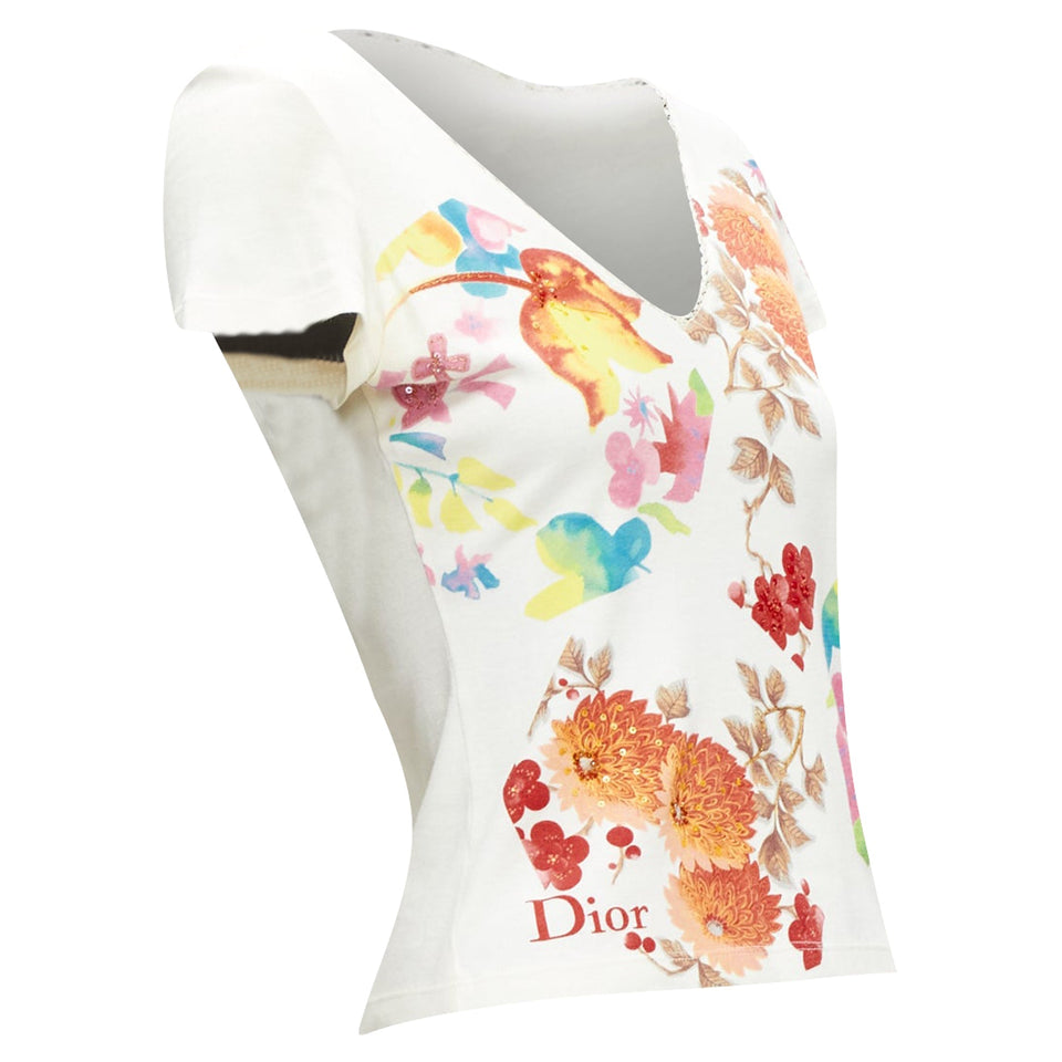 Christian Dior floral bead embellished lace V-neck t-shirt