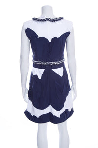 Chanel Navy & White Folded Detail Dress SZ 36