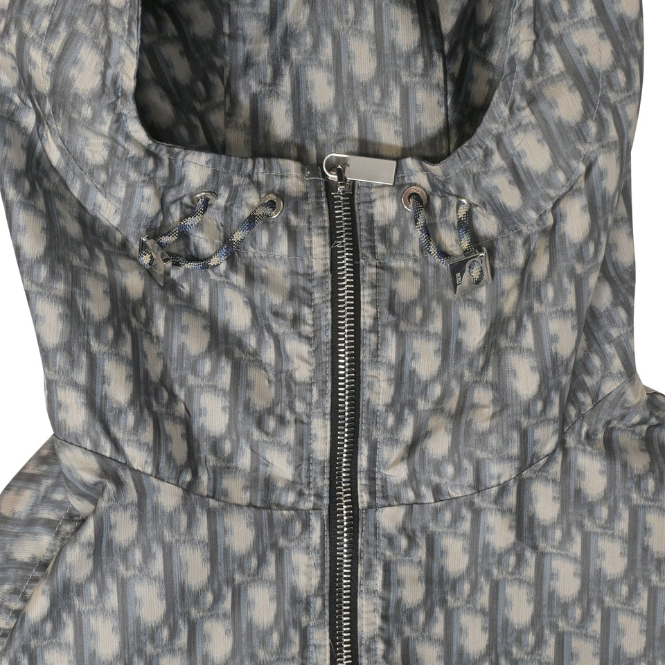 Dior x Shawn Stussy Blurred Oblique Anorak Hoodie in Blue Polyester