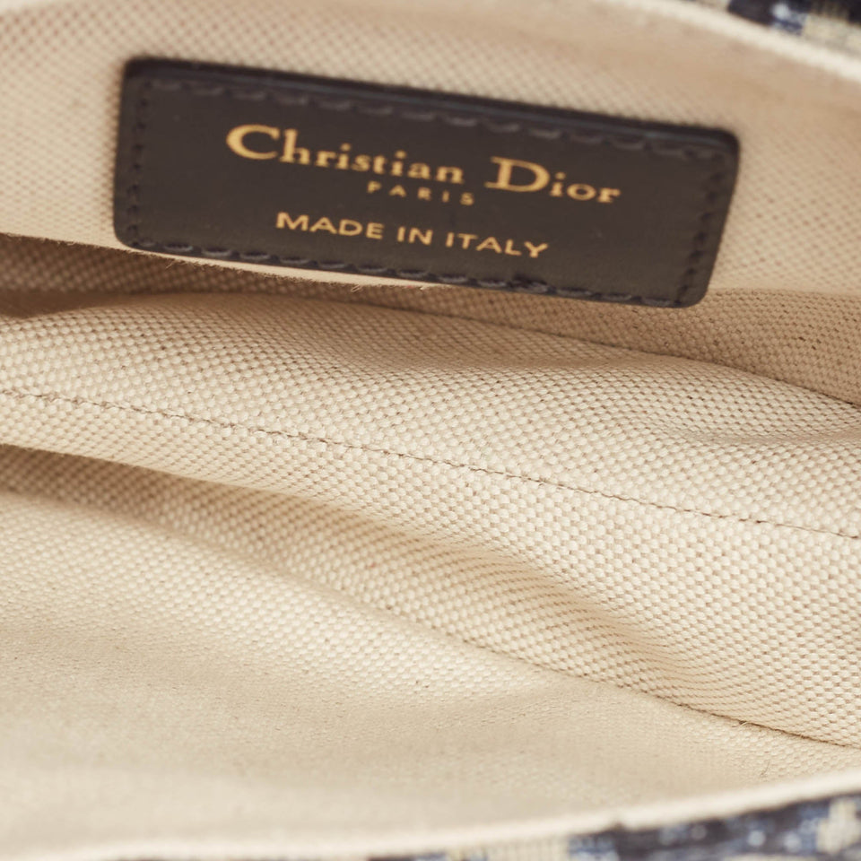 Dior Navy Blue Oblique Canvas And Leather Mini Saddle Bag