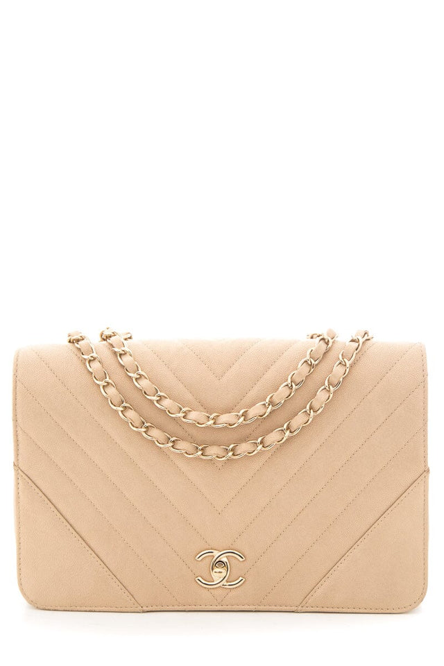 Chanel 2019/20 Metallic Caviar Chevron Quilted Flap Bag