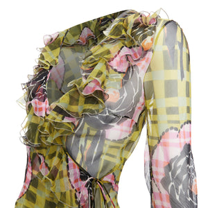 Christian Dior Galliano Vintage Silk Ruffle Wrap Blouse