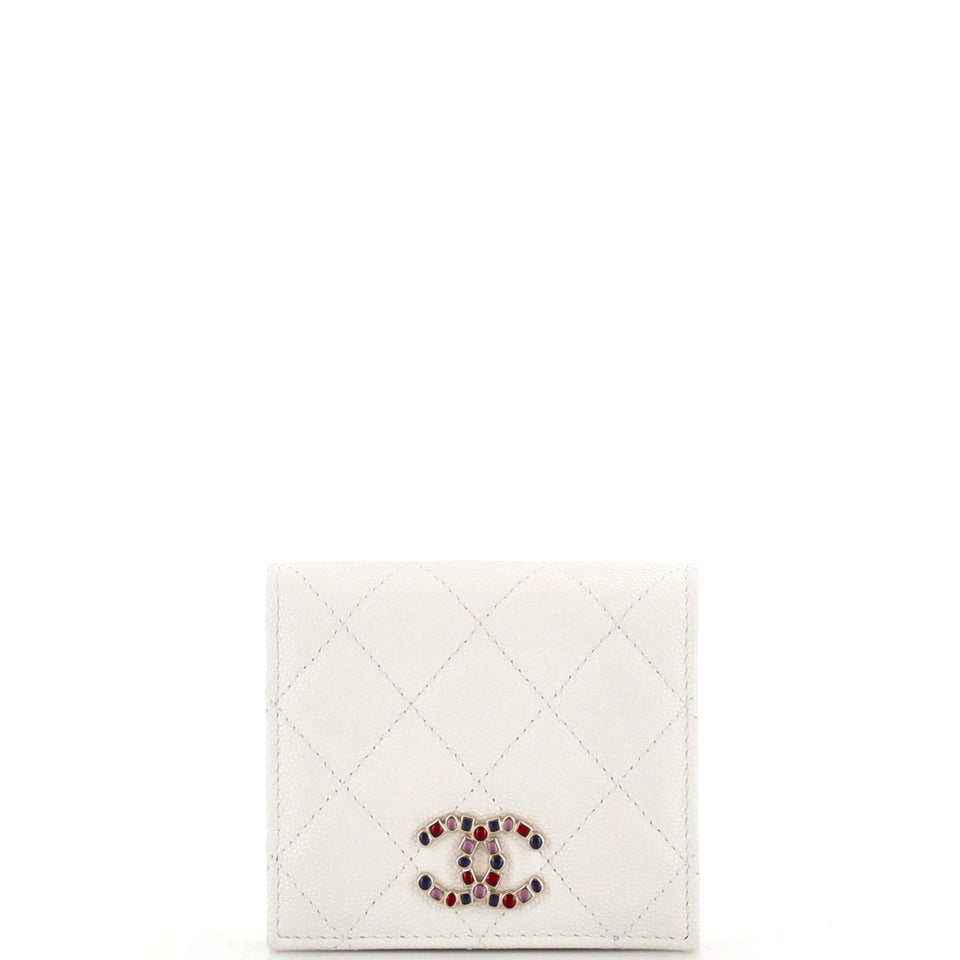 CHANEL Crystal CC Bifold Wallet Quilted Caviar Compact