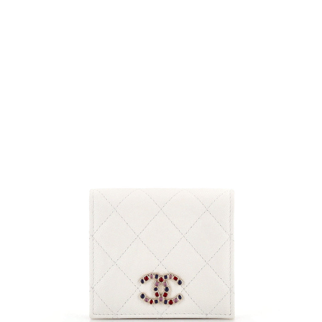 CHANEL Crystal CC Bifold Wallet Quilted Caviar Compact