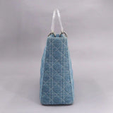 CHRISTIAN DIOR lady large 2way hand shoulder bag denim blue Lady