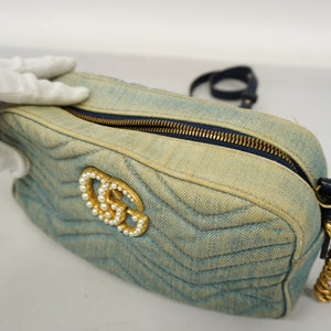 GUCCIAuth  GG Marmont Shoulder Bag Velor 447632 Women's Denim Light Blue