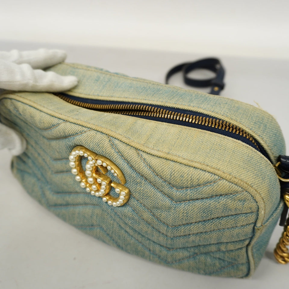 GUCCIAuth  GG Marmont Shoulder Bag Velor 447632 Women's Denim Light Blue