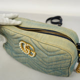 GUCCIAuth  GG Marmont Shoulder Bag Velor 447632 Women's Denim Light Blue
