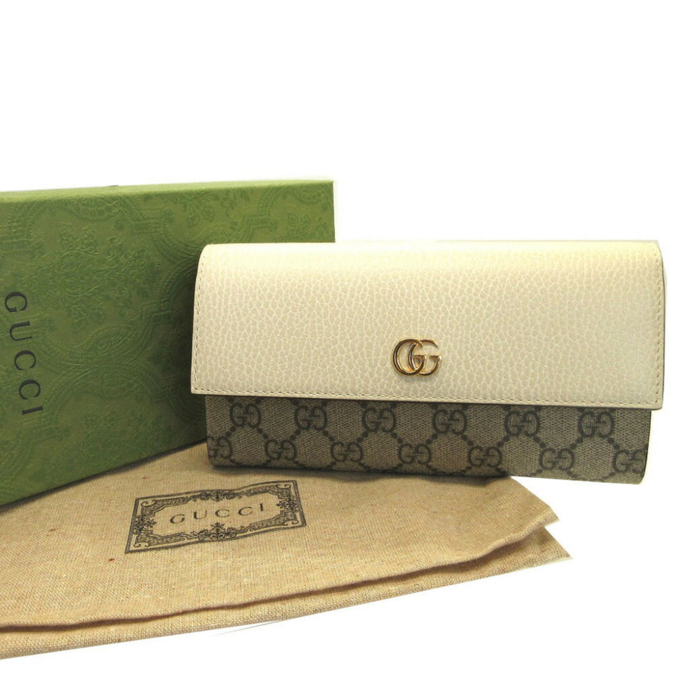 GUCCI GG Marmont 456116 Continental Supreme Leather Beige Ivory Bifold Long Wallet