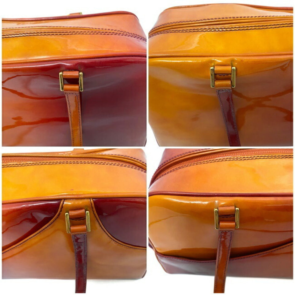 Christian Dior Boston Bag Orange Red Gradation Patent Leather Enamel Handbag Women's CD