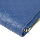 GUCCI Micro Shima Coin Case 544249 Leather Blue Gold Hardware Round Zipper Purse