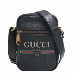 GUCCI Leather Print Shoulder Bag 574803 Black Women's