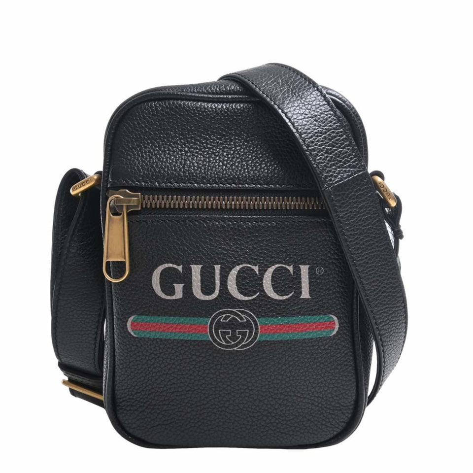 GUCCI Leather Print Shoulder Bag 574803 Black Women's