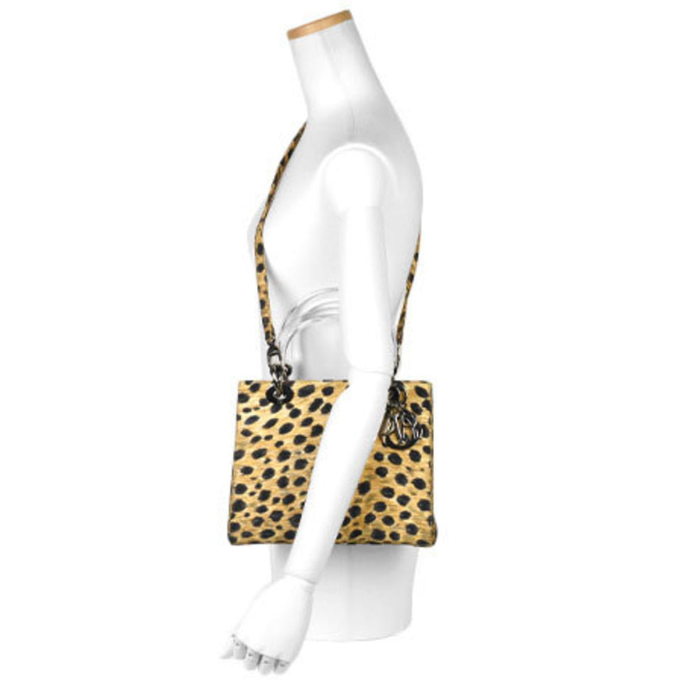 Christian Dior Lady Leopard Pattern Strap Attached 2way Handbag Canvas