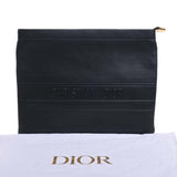 CHRISTIAN DIOR Leather Striped Pouch Clutch Bag Second Black Ladies