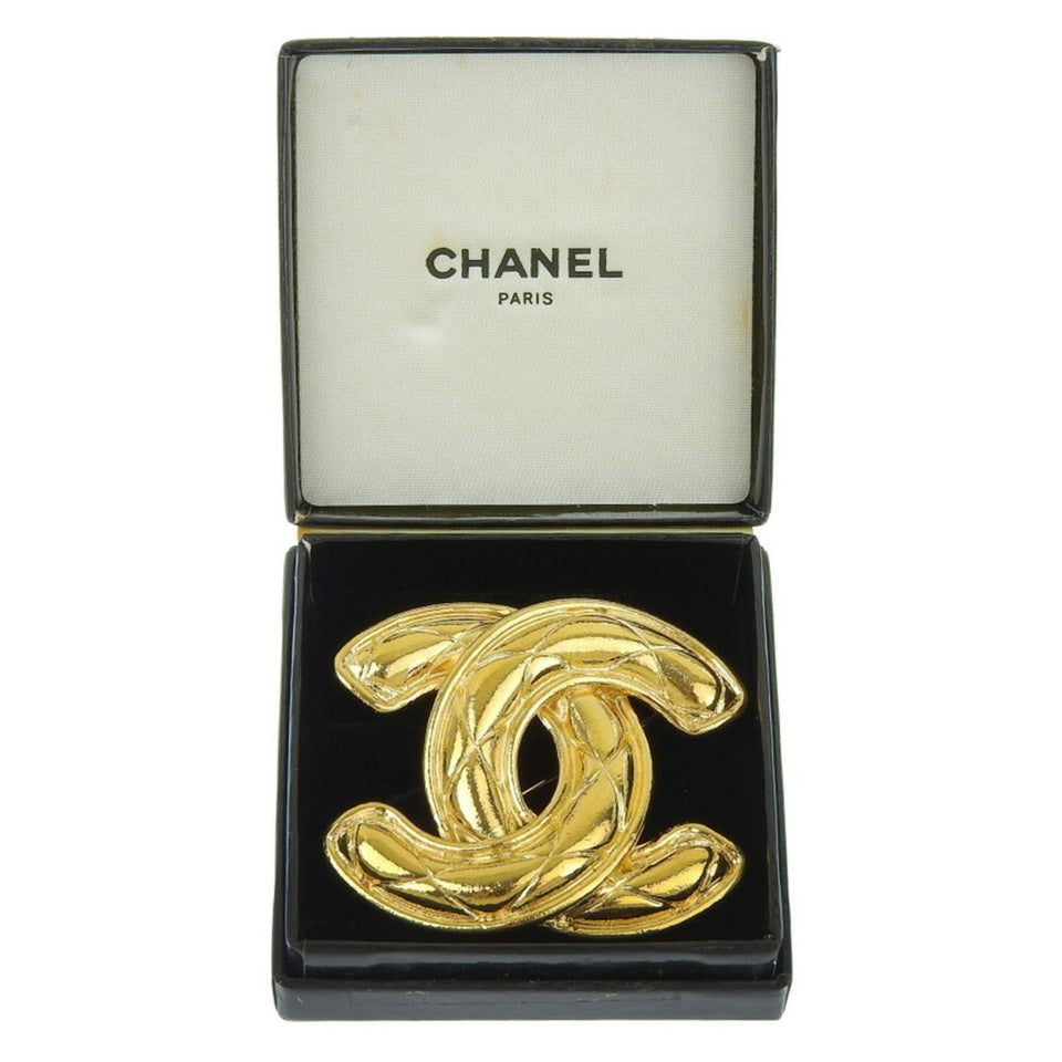 CHANEL Cocomark Brooch Matelasse Vintage Gold Plated Ladies