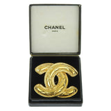 CHANEL Cocomark Brooch Matelasse Vintage Gold Plated Ladies