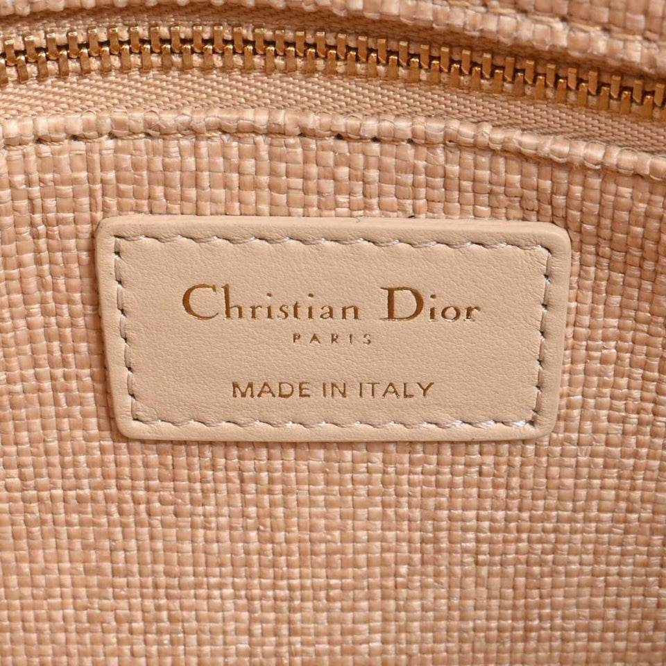 CHRISTIAN DIOR LADY D-LITE Cannage Raffia Medium Bag Handbag Natural Ladies